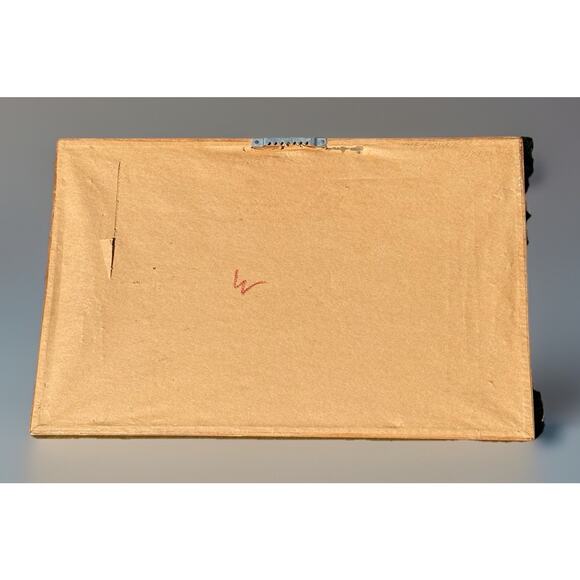 MCM Art Enamel On Copper Painted Tiles On Burlap Wood Tray Frame Signed KIM VTG - Picture 7 of 8